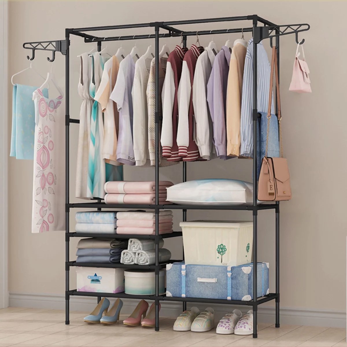 Garment Rack, Multipurpose Clothing Stand Heavy Duty Coat Hanging Rack