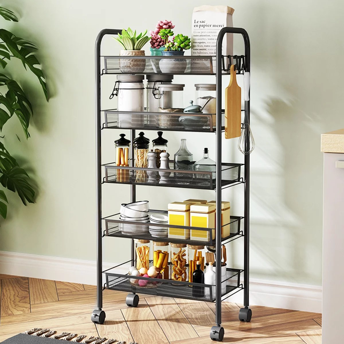5Tier Storage Cart Rolling Trolley Organizer Utility Cart with