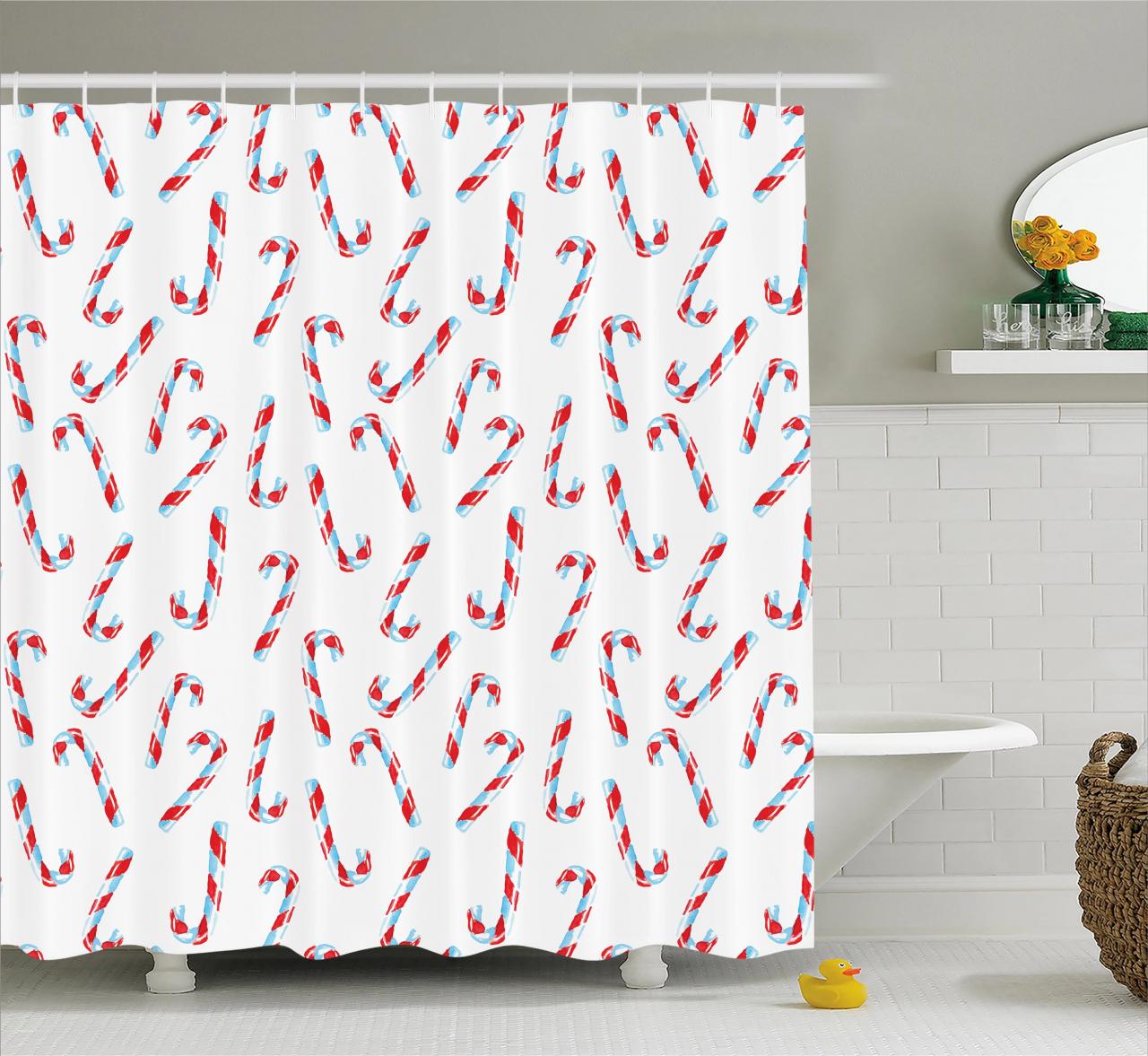 Candy Cane Shower Curtain, Aquarelle Style Sweets Traditional Christmas