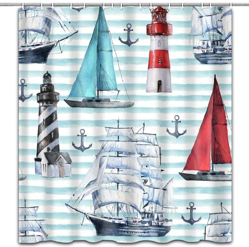 Sailboat Bathroom Decor Seaside Nautical Sailboat Boat Lighthouse