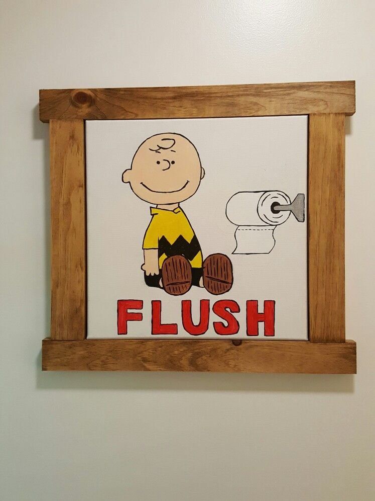 Charlie Brown flush sign. Snoopy bathroom. 1000 Brown bathroom