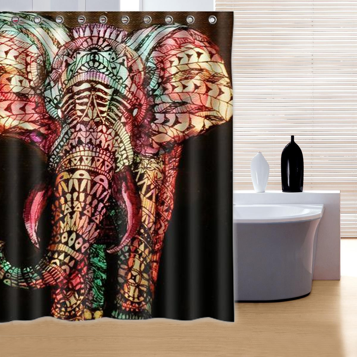 180x180cm Waterproof Colorful Elephant Polyester Shower Curtain
