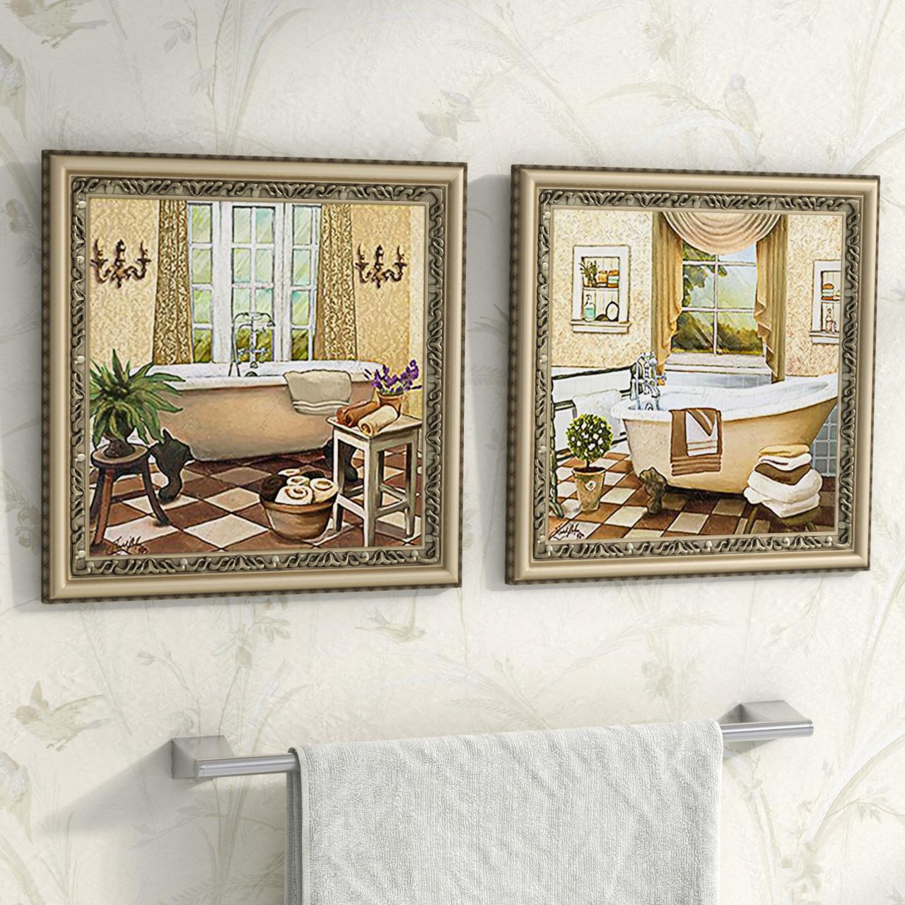 French Bath II' 2 Piece Framed Acrylic Painting Print Set Under Glass