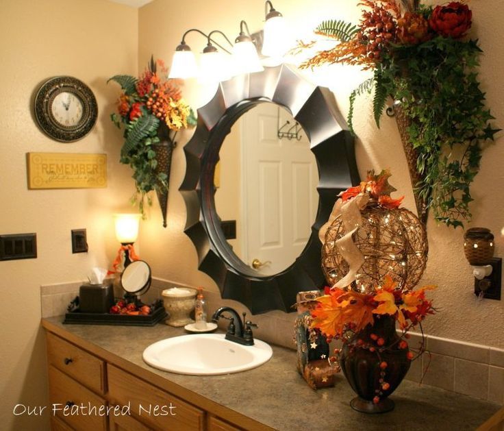 fall themed bathroom with orange accessories Bathroom Wall Decor