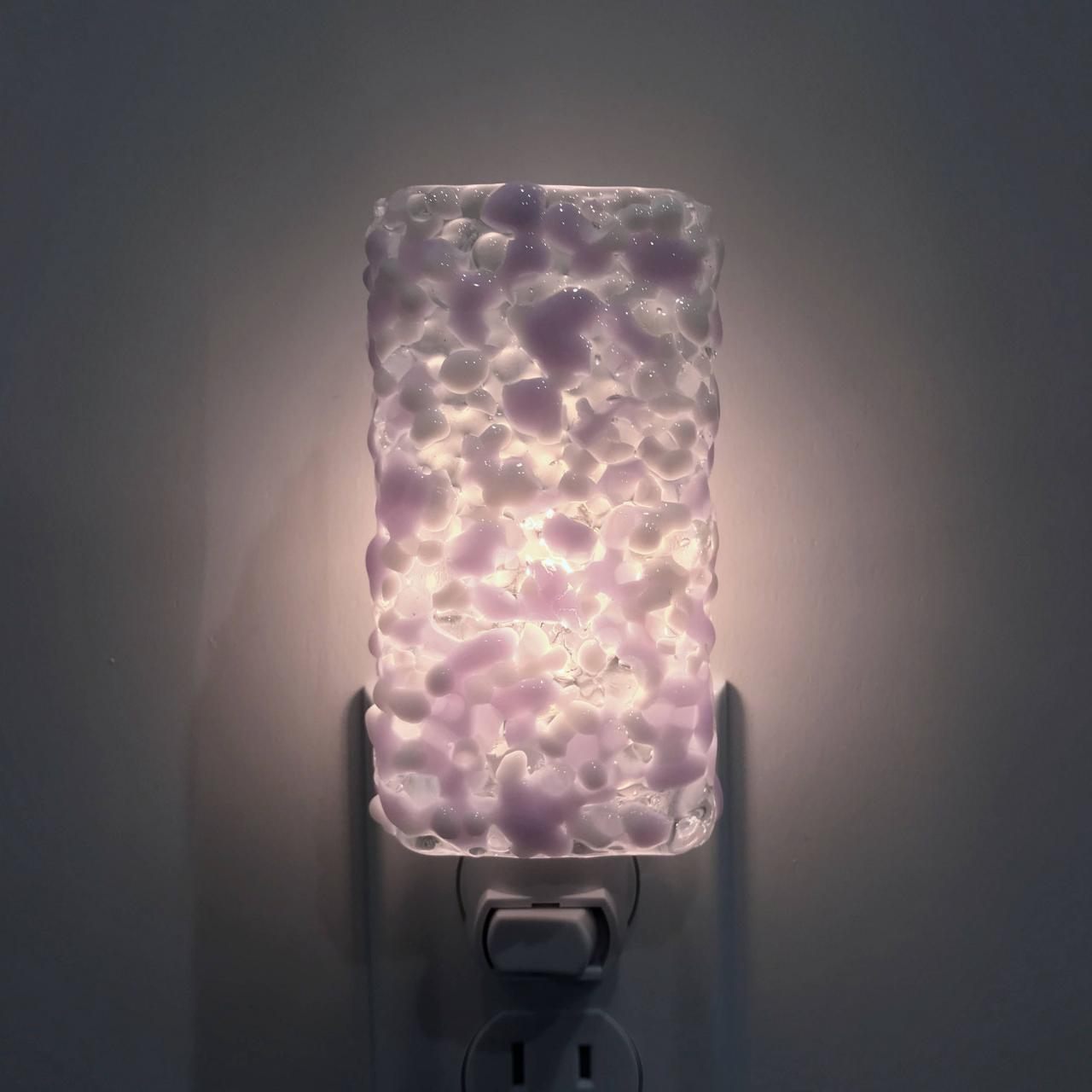 Glass Night Light Purple and White Fused Glass, Kitchen or Bathroom