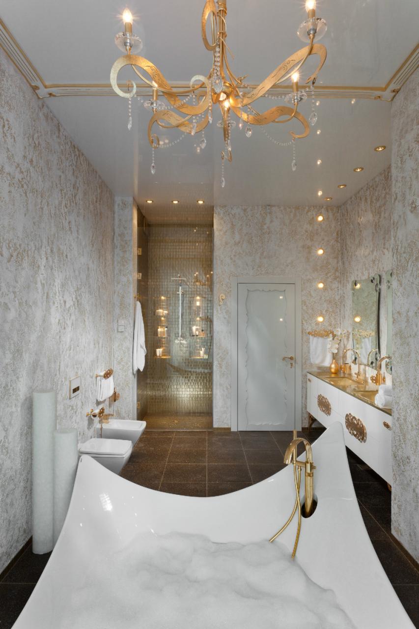 Gold white bathroom fixtures Interior Design Ideas