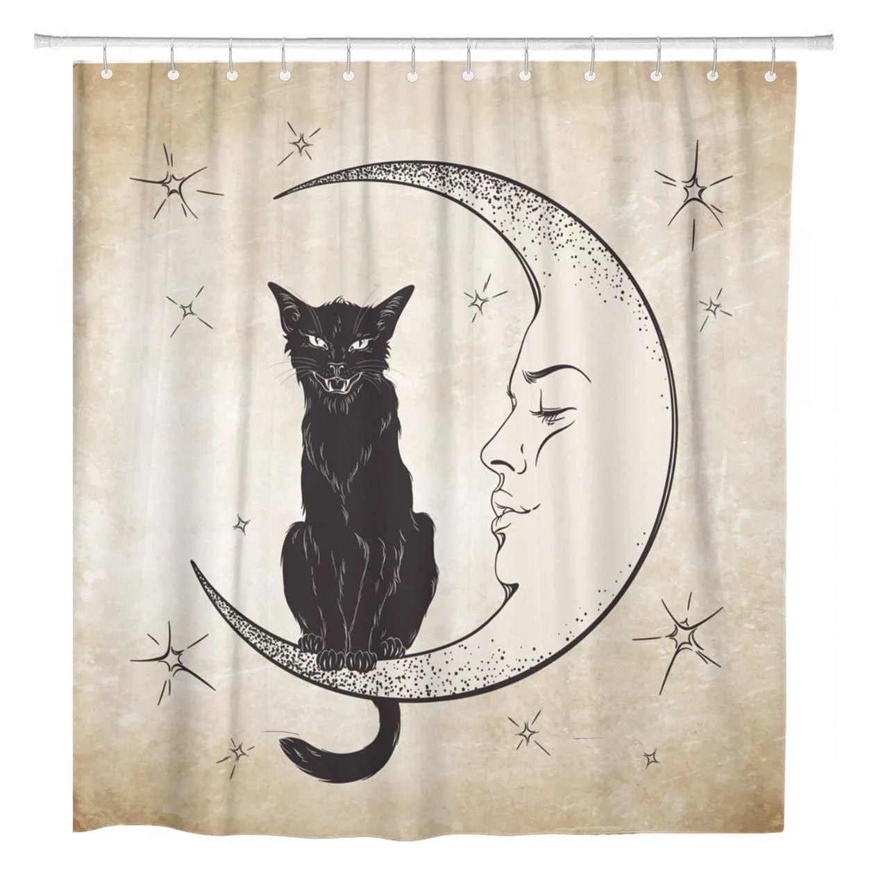 CYNLON Vintage Black Cat Sitting Moon Wiccan Familiar Spirit Engraving