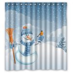 GreenDecor Cute Snowman Falling Snow Waterproof Shower Curtain Set with