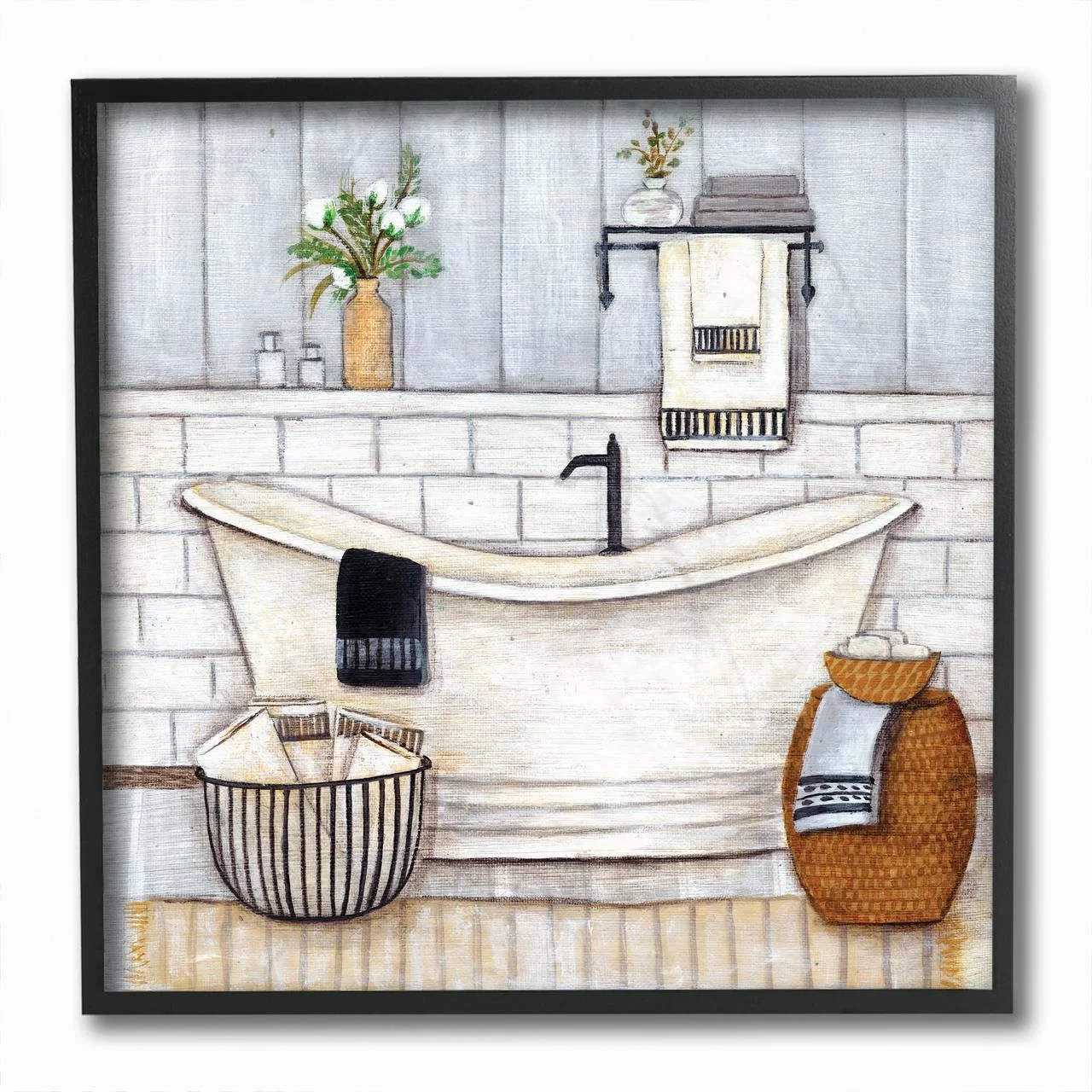Stupell Industries Bathroom Farmhouse Style Tub Neutral Gray Drawing