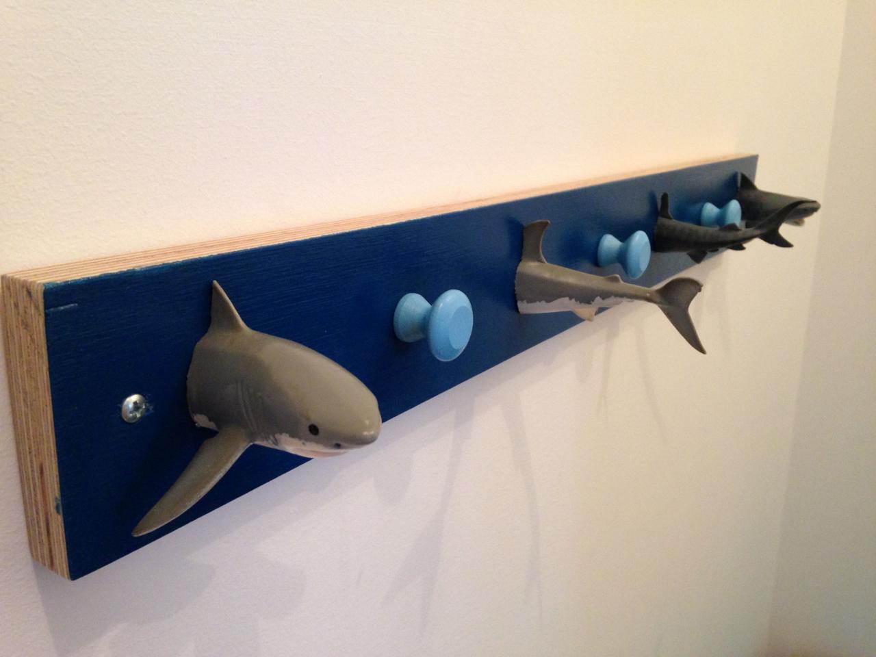 My creation plywood shark hooks for kids bathroom Kid bathroom decor