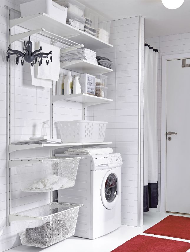 A wallmounted storage system with adjustable shelves and bins can help