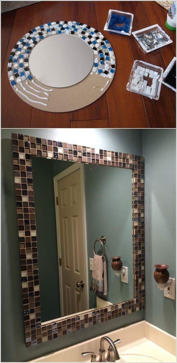Different Mosaic Art Done With Different Objects Bathroom mirrors diy