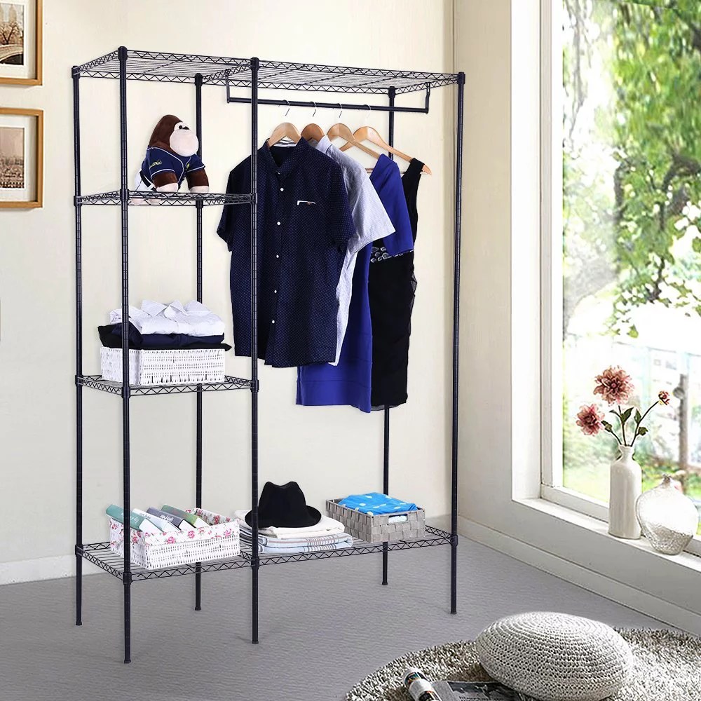 Garment Rack with Shelves, Wire Shelving 4Shelf Clothes Rack, Heavy