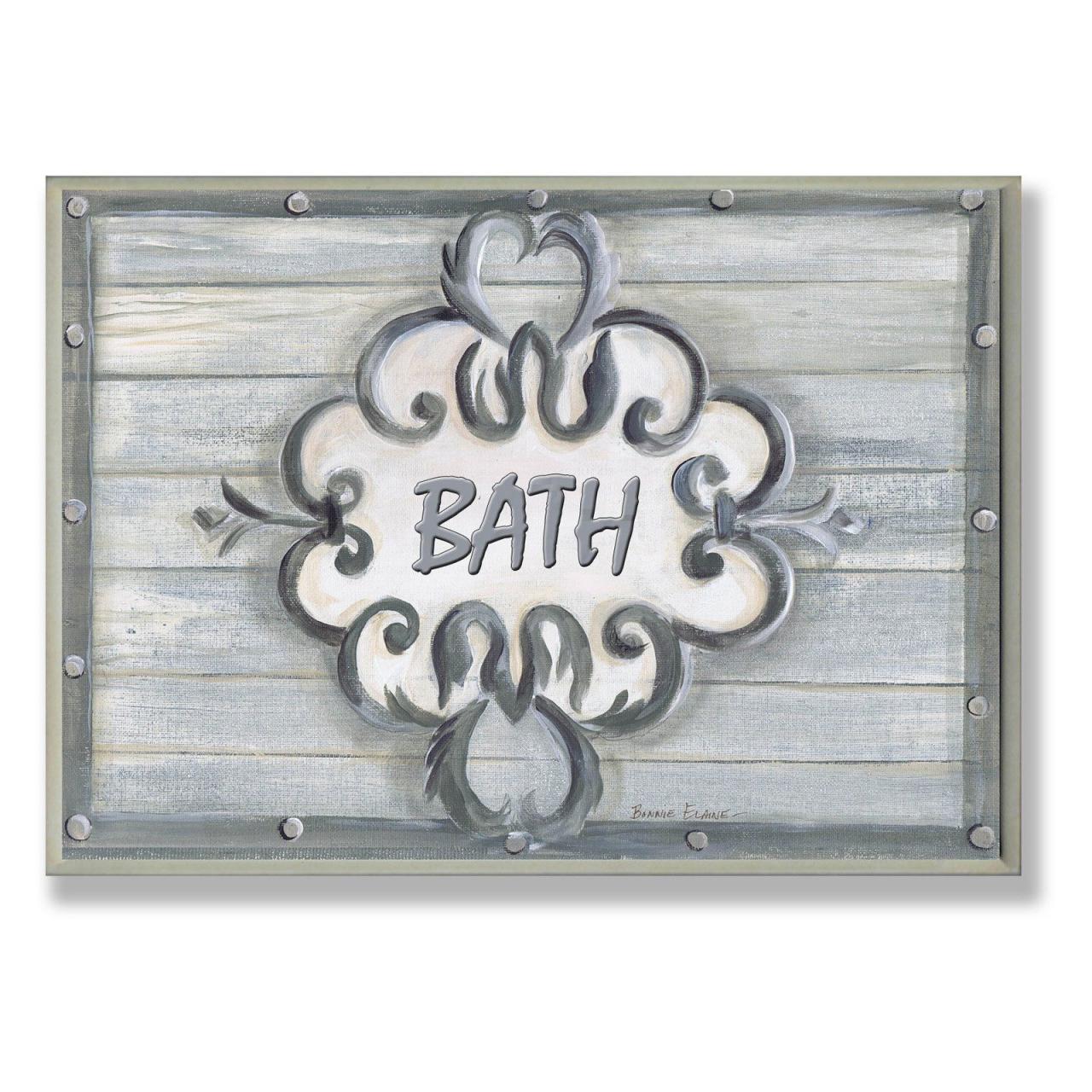 The Stupell Home Decor Collection Bath with Scroll Plaque Bathroom