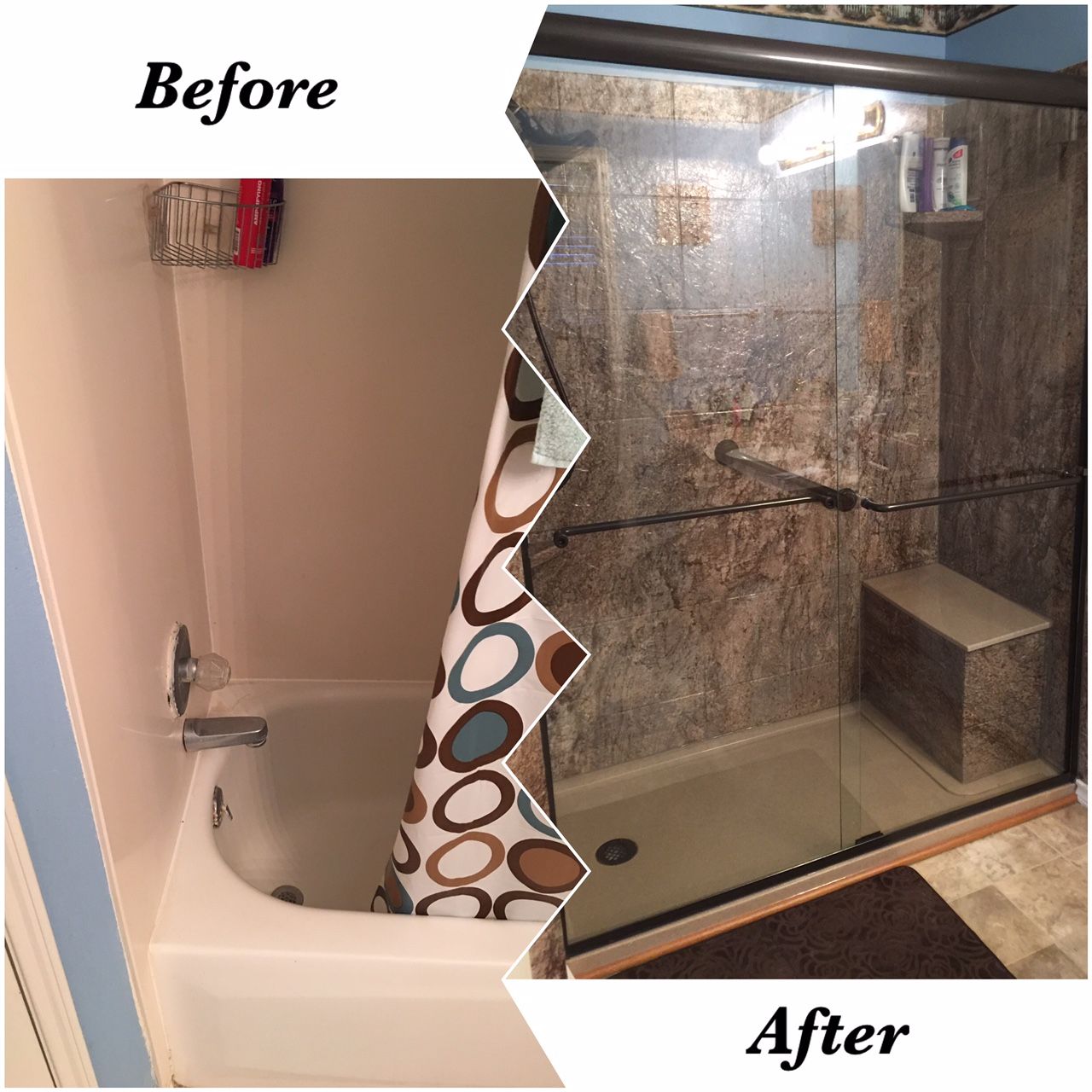 New Rebath 12" Slate Tahoe Granite Shower Wall System with Custom Onyx