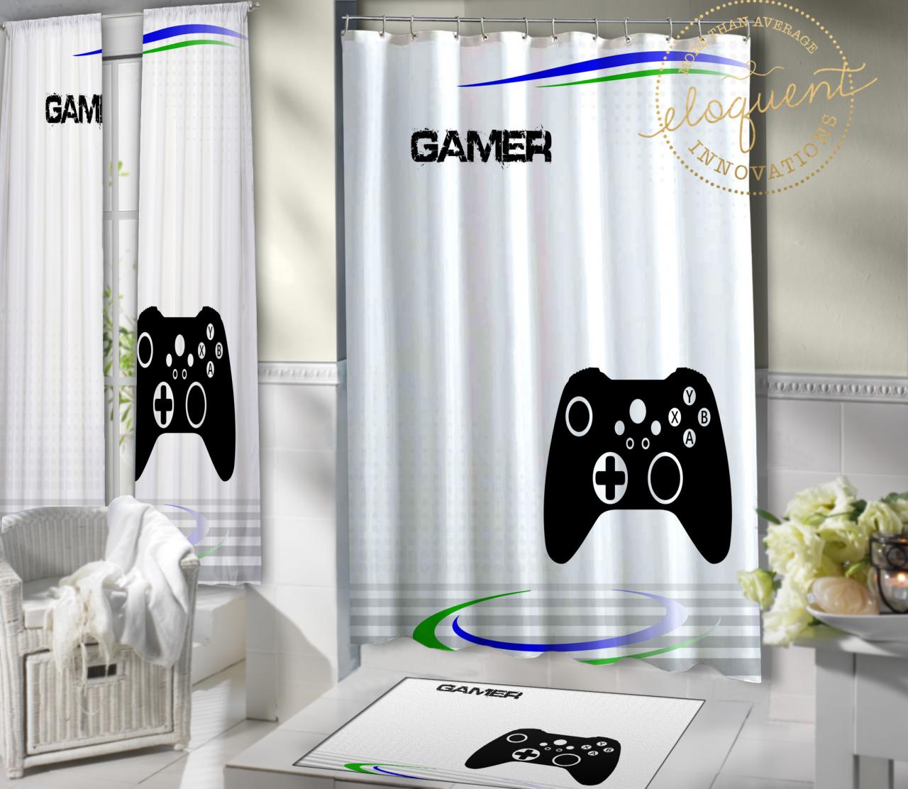 Gamer Bathroom Decor, Gaming, Bathroom Curtains, Video Game Art 410