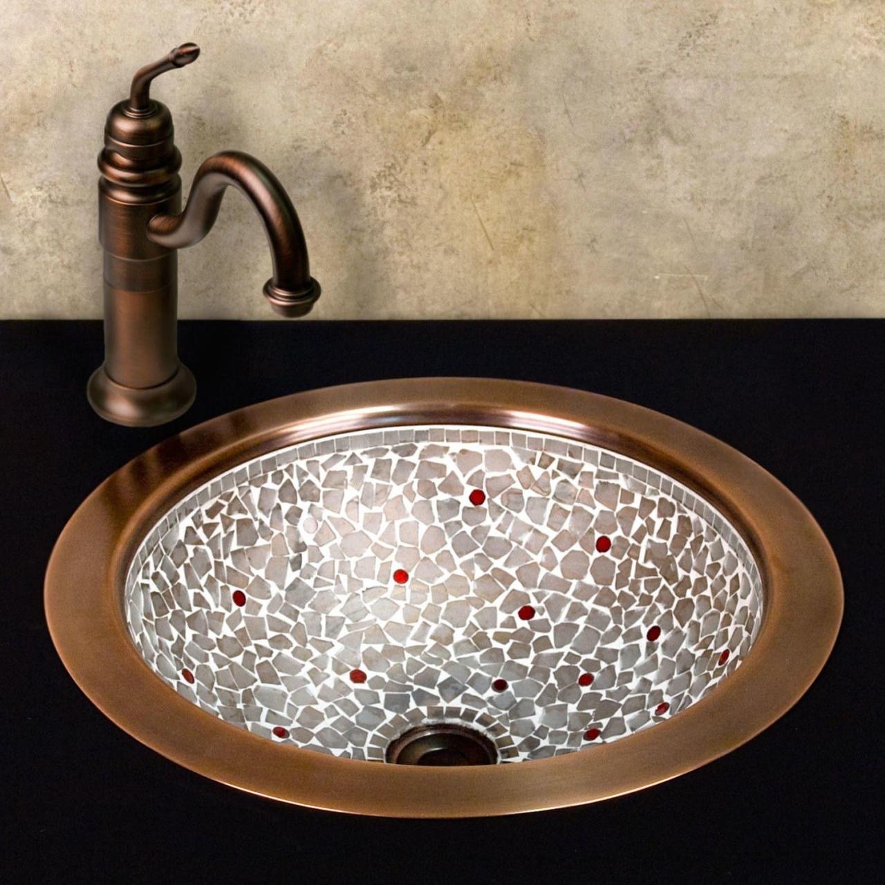 Miranda Glass Mosaic Copper Sink Dropin Sinks Bathroom Sinks