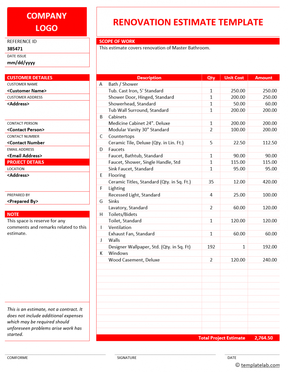 Download Renovation Estimate Template Estimate template, Renovation