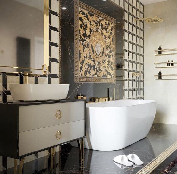 Versace ceramic gold Bathroom design inspiration, Bathroom design