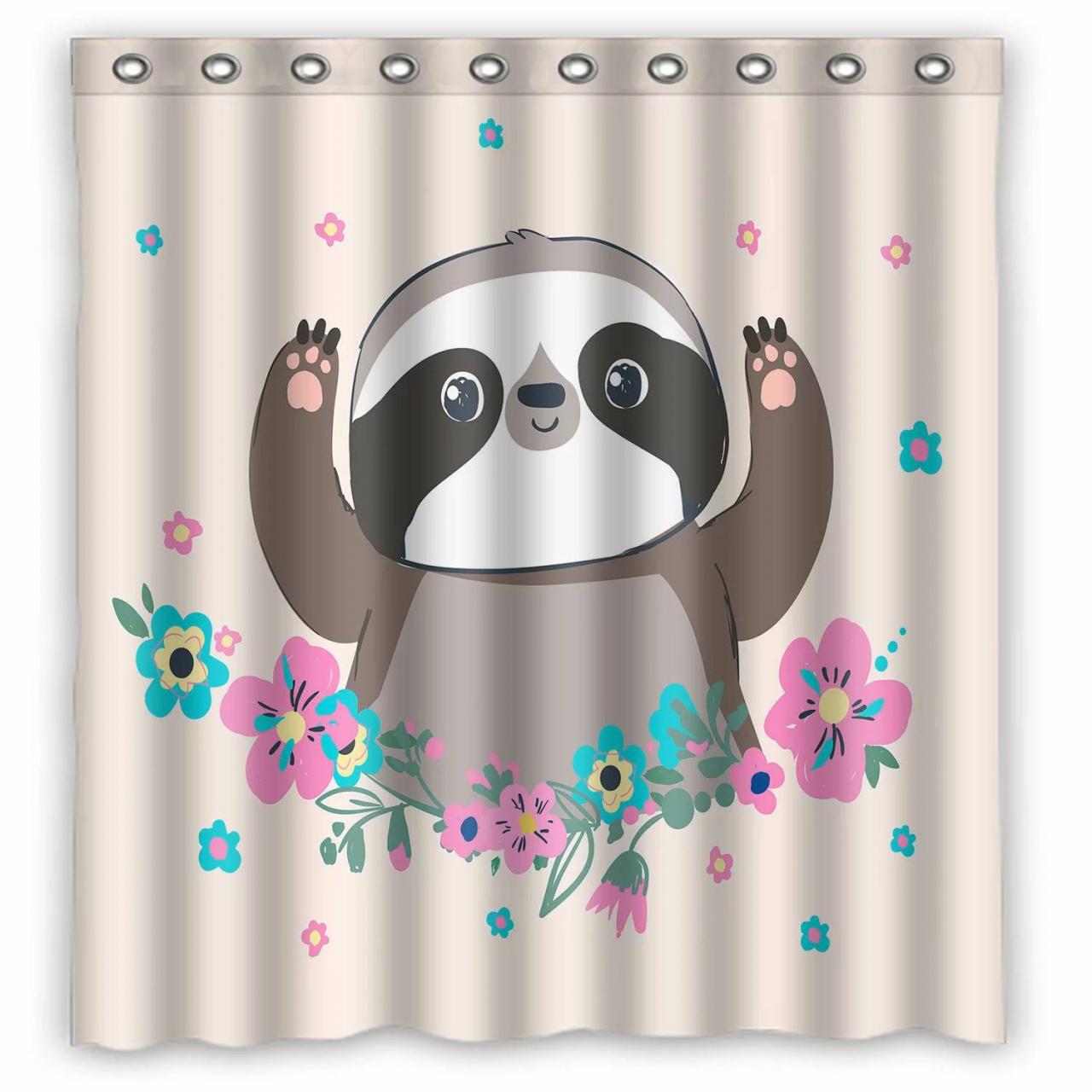 ECZJNT Cute Animal Sloth Shower Curtain Bathroom Waterproof Home Decor