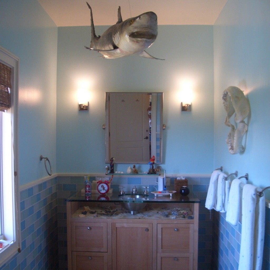 Shark bathroom, Interior, Blue beach theme bathroom