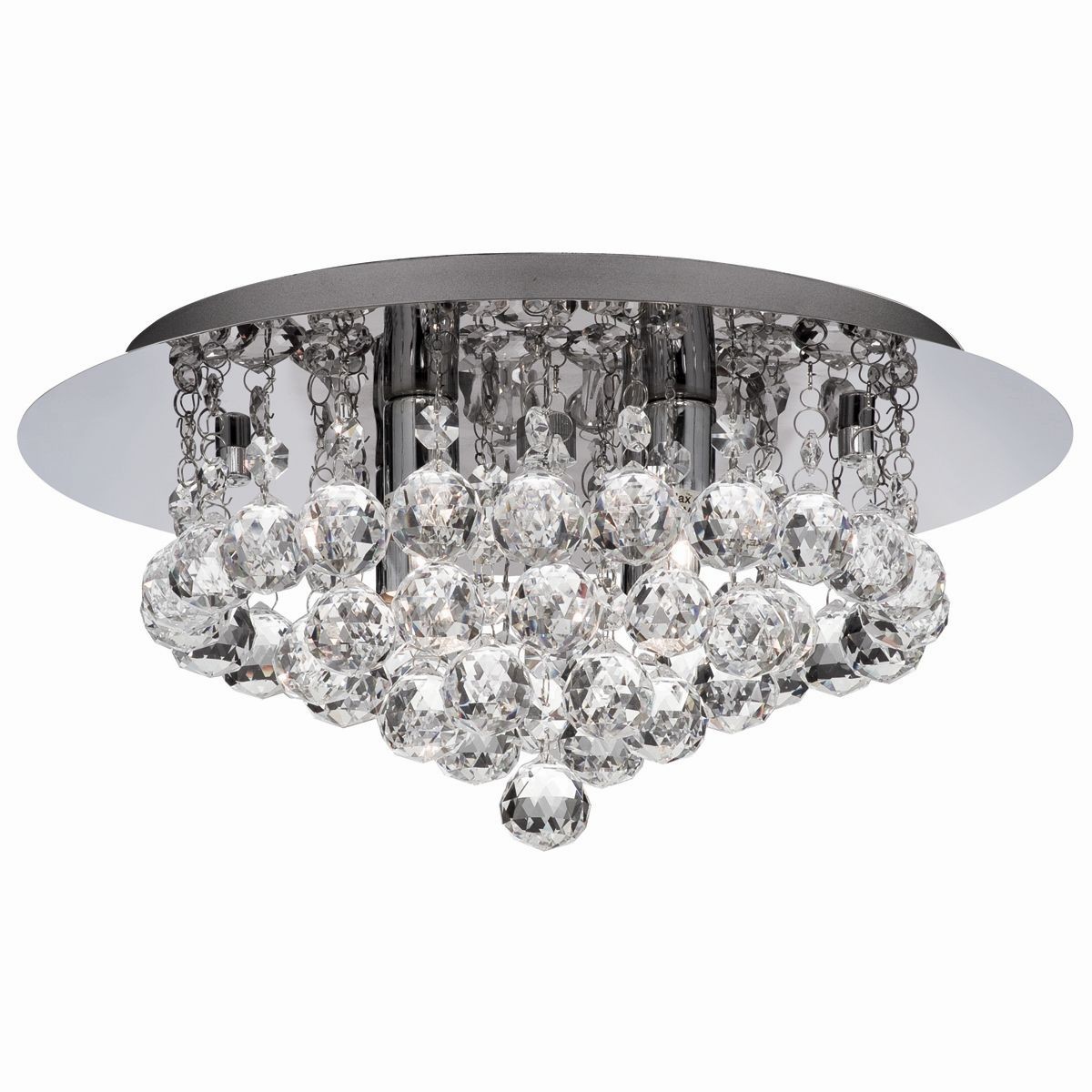 Decorative Bathroom Flush Ceiling Light 4 Light, Chrome, Crystal