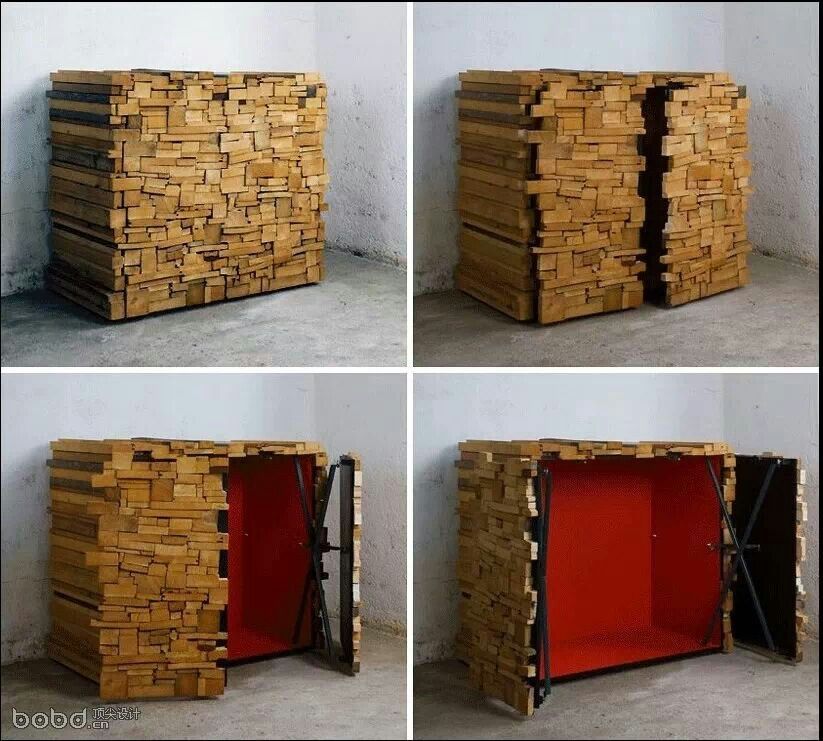 Cool, hidden cupboard disguised as wood pile Secret storage, Hidden