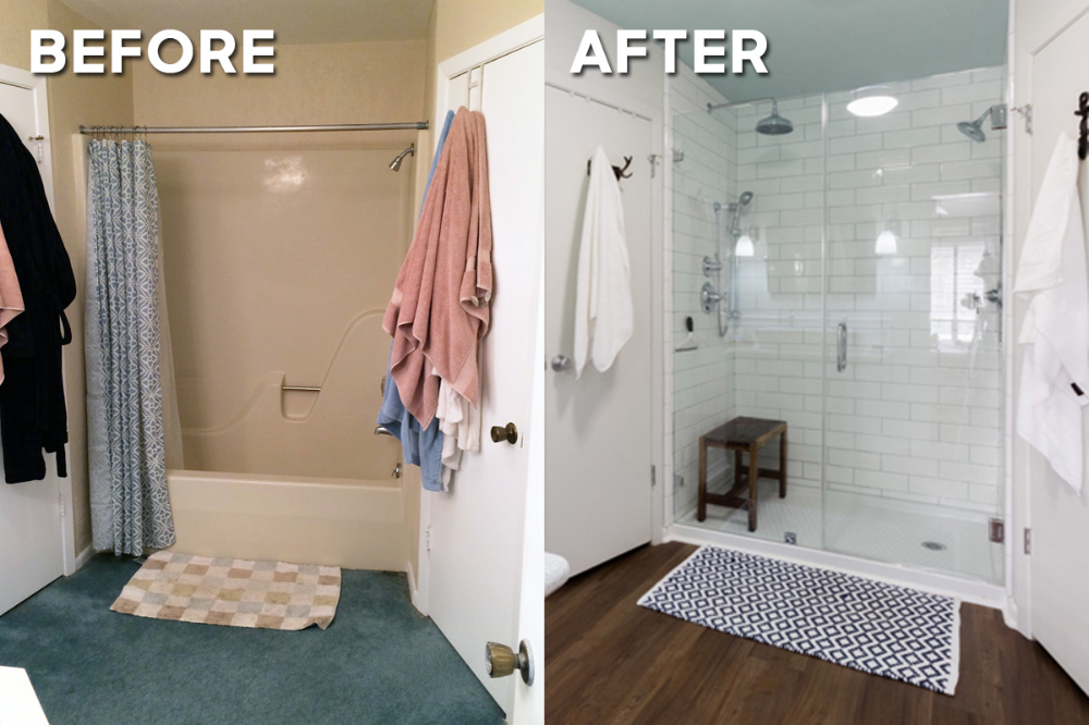 Tub to shower conversion before and after Shower Stall Kits, Diy