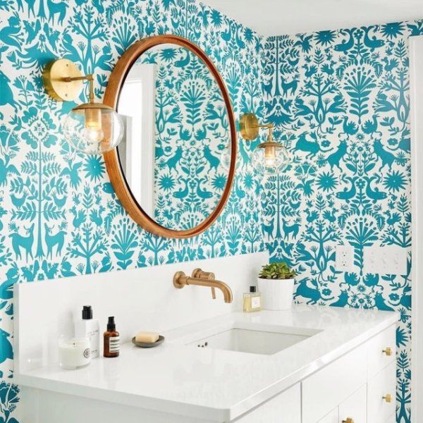 Nova L Sconce with Opal Shade Gold bathroom decor, Blue bathroom
