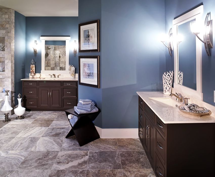 Capital Lighting Sconces Blue Brown Bathroom, Blue Bathroom Paint, Dark