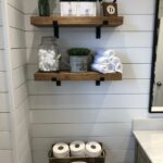 Modern Farmhouse Bathroom with wood vanity, shiplap walls, oil rubbed