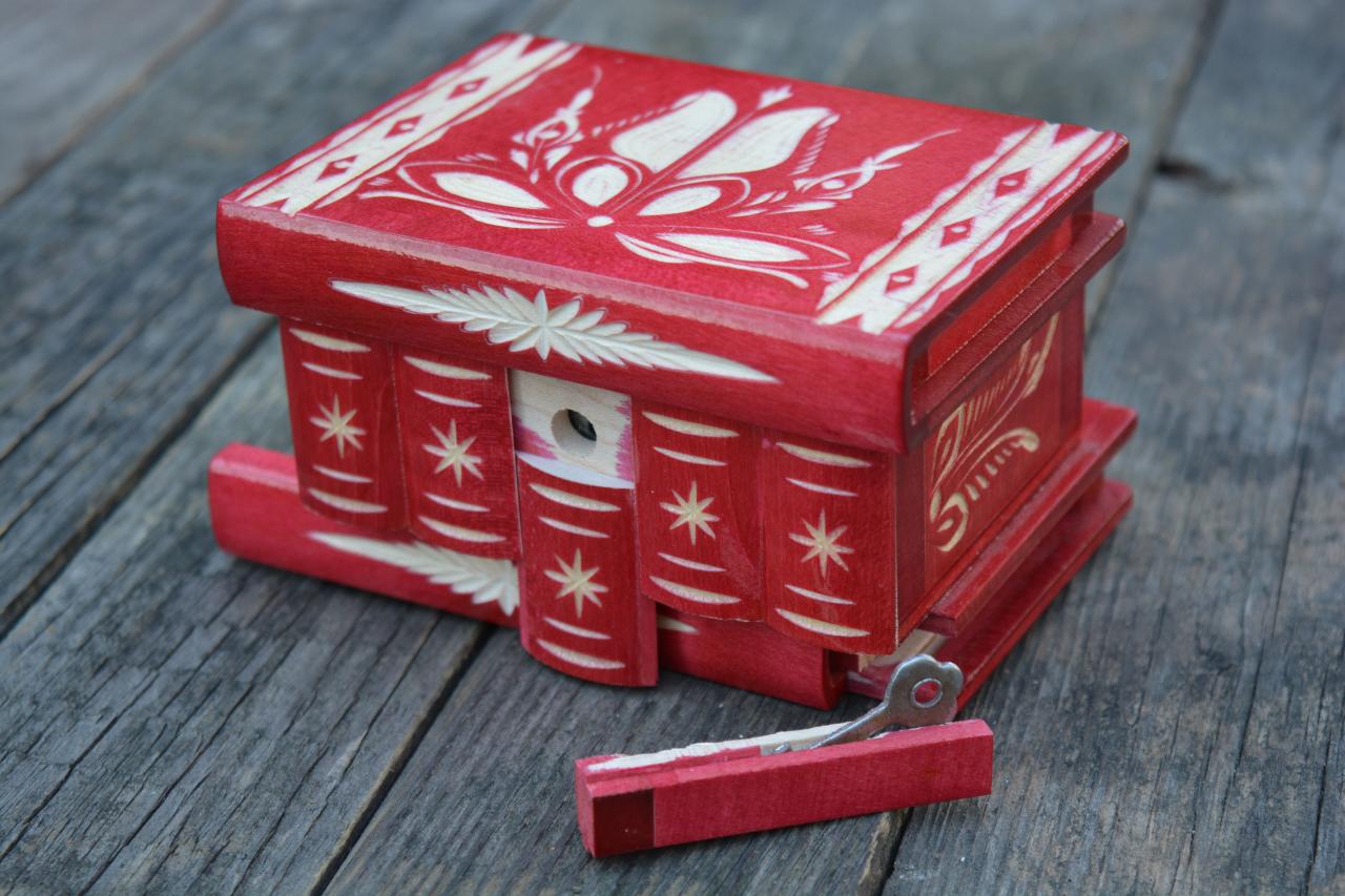 Small wooden secret box, with secret opening mechanism, unique gift idea