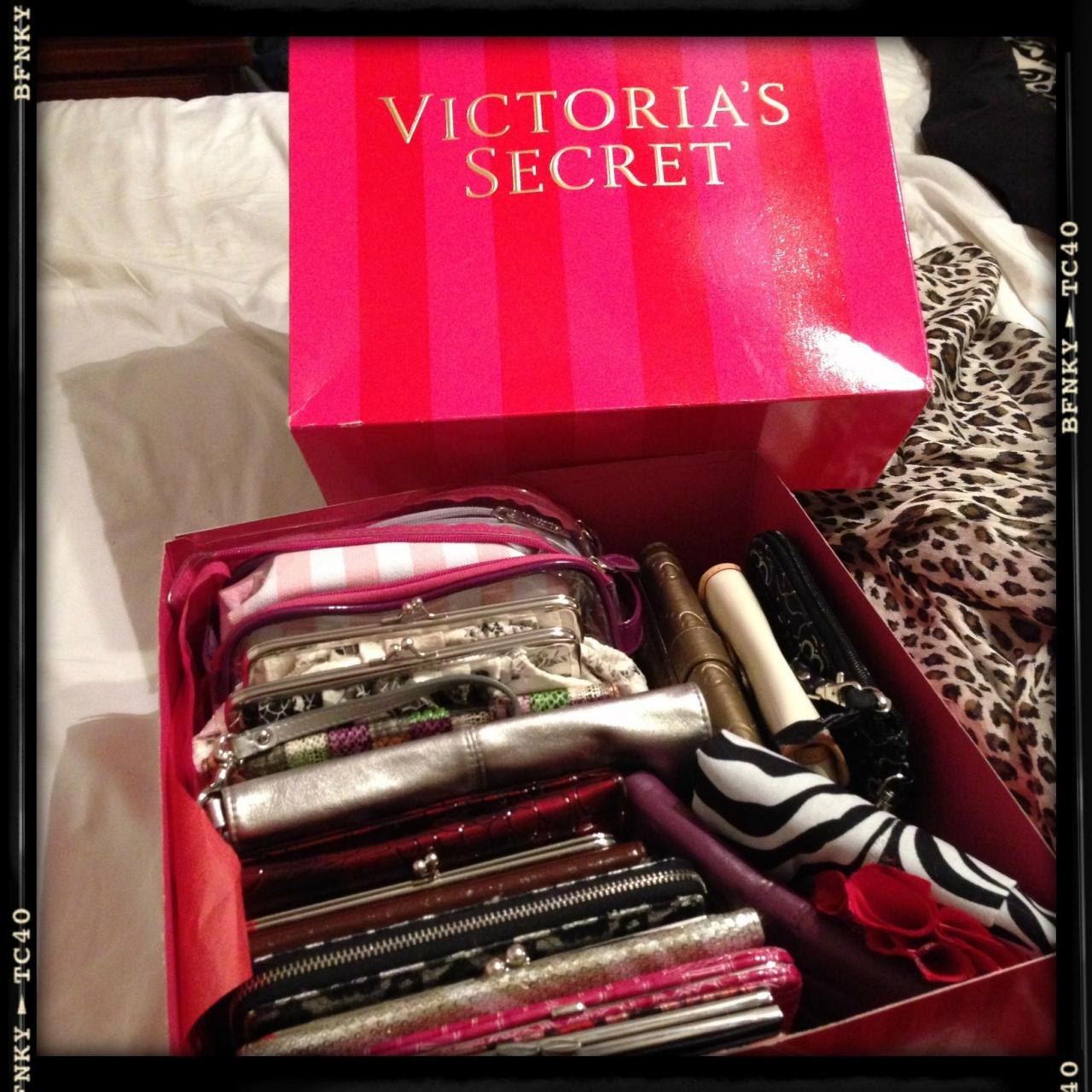 Store wallets, makeup bags, etc... In a big Victoria's Secret gift box