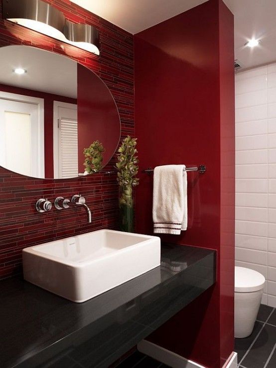 24 Hot Cranberry Monochromatic Rooms DigsDigs Black Bathroom Decor
