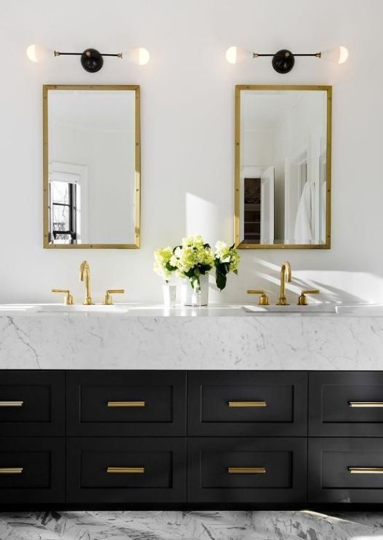 Mixing Metal Finishes in the Bathroom Modern classic bathrooms, Gold