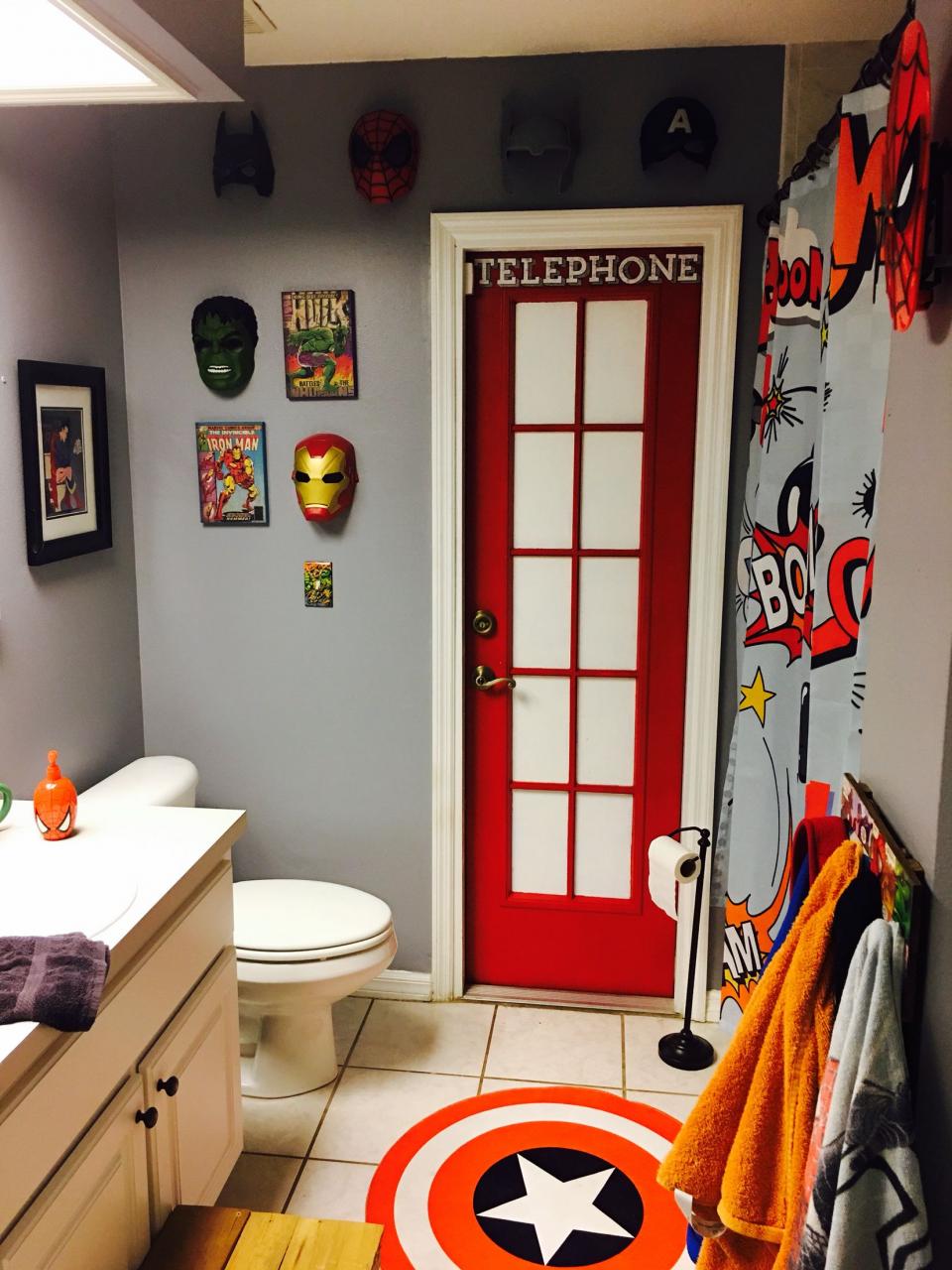 Superman's Phone Booth for a superhero bathroom ️. Boys bathroom
