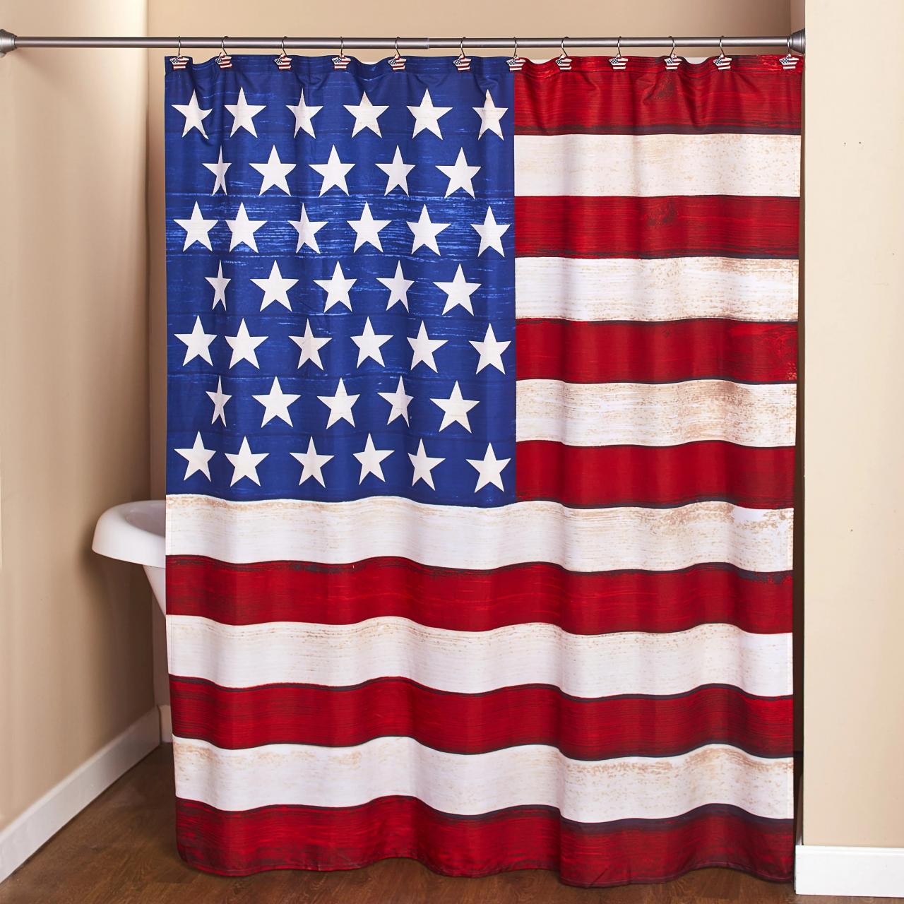 American Flag Bathroom Shower Curtain Patriotic Restroom Accent