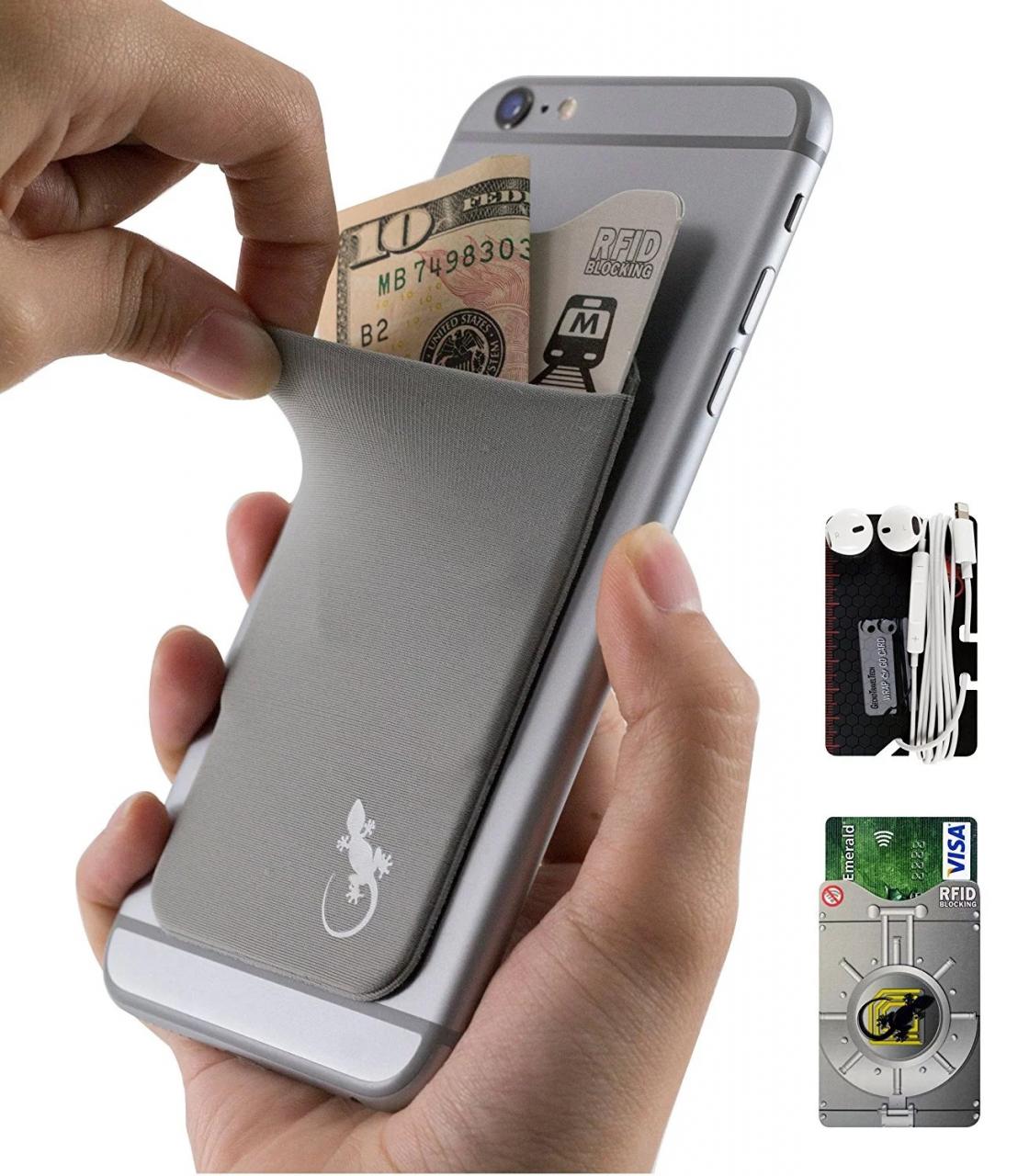 Phone wallet by Gecko GRAY Stick On Card Holder for Cellphones & Cases