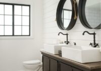 Farmhouse bathroom ideas inspired by Joanna Gaines. White shiplap