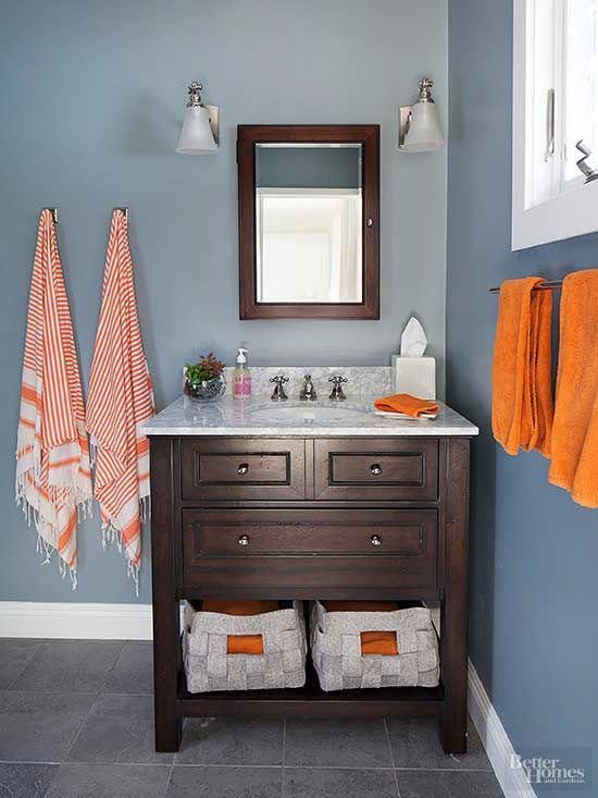 blue bathroom decor Bathroom color schemes, Stylish bathroom, Brown
