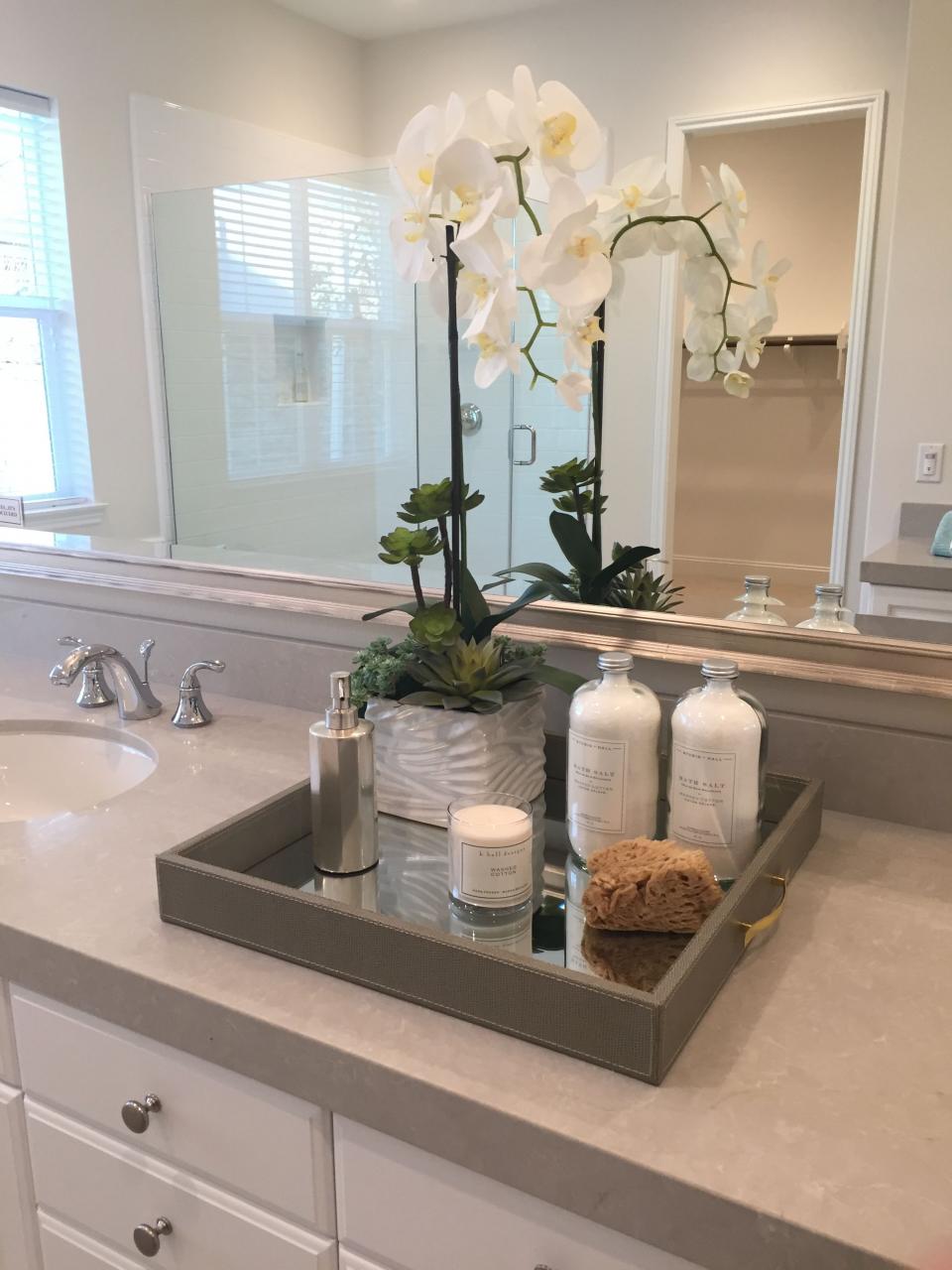 Orchid Restroom decor, Bathroom counter decor, Bathroom design decor