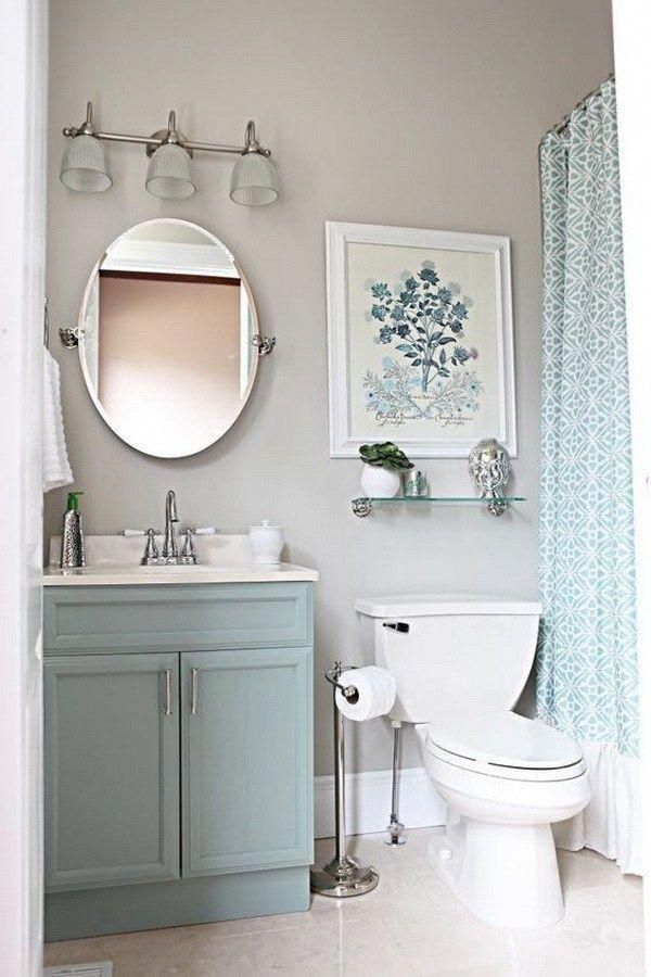 Blue and gray small bathroom ideas. Love this color combination in a