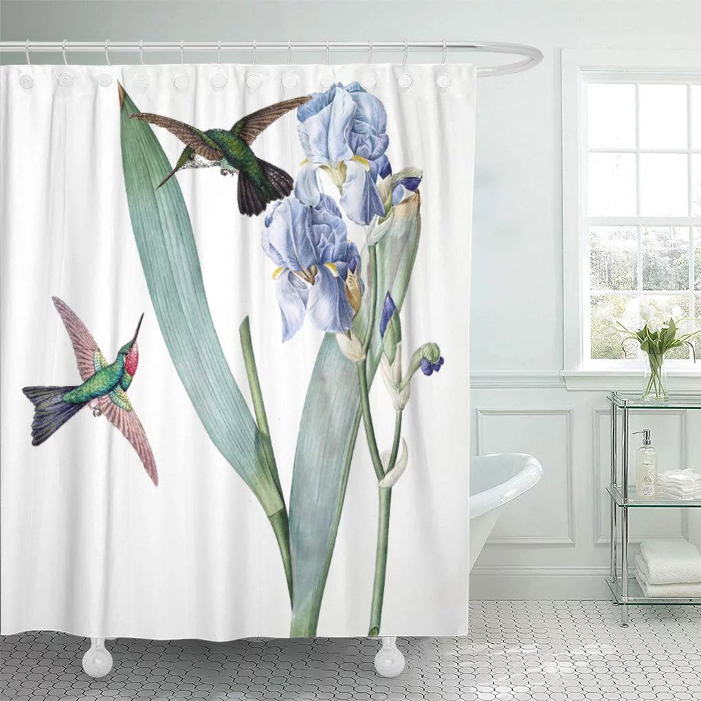 CYNLON Wildlife Hummingbird Birds Blue Iris Bathroom Decor Bath Shower