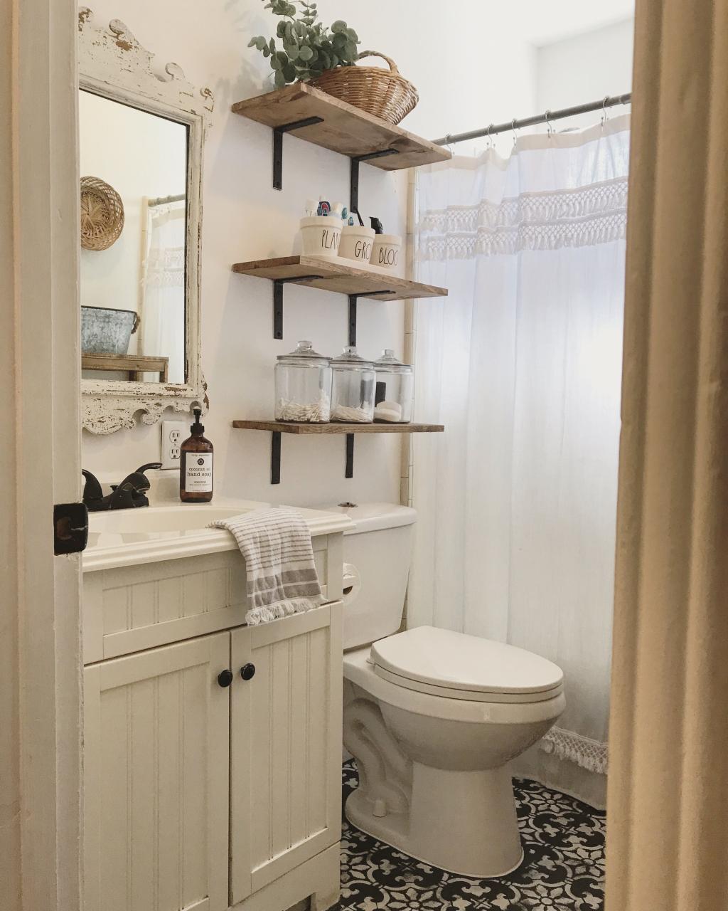 Open shelves Small cottage bathrooms, Small space bathroom design