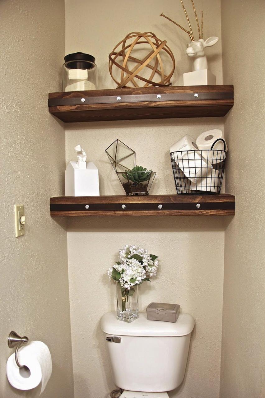 Wooden Bathroom Shelves Over Toilet