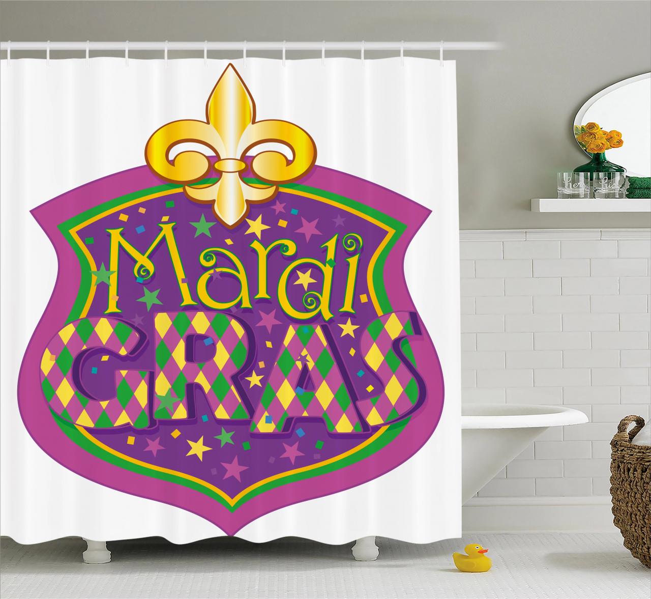 Mardi Gras Shower Curtain, Blazon Design Festive Mardi Gras Inscription