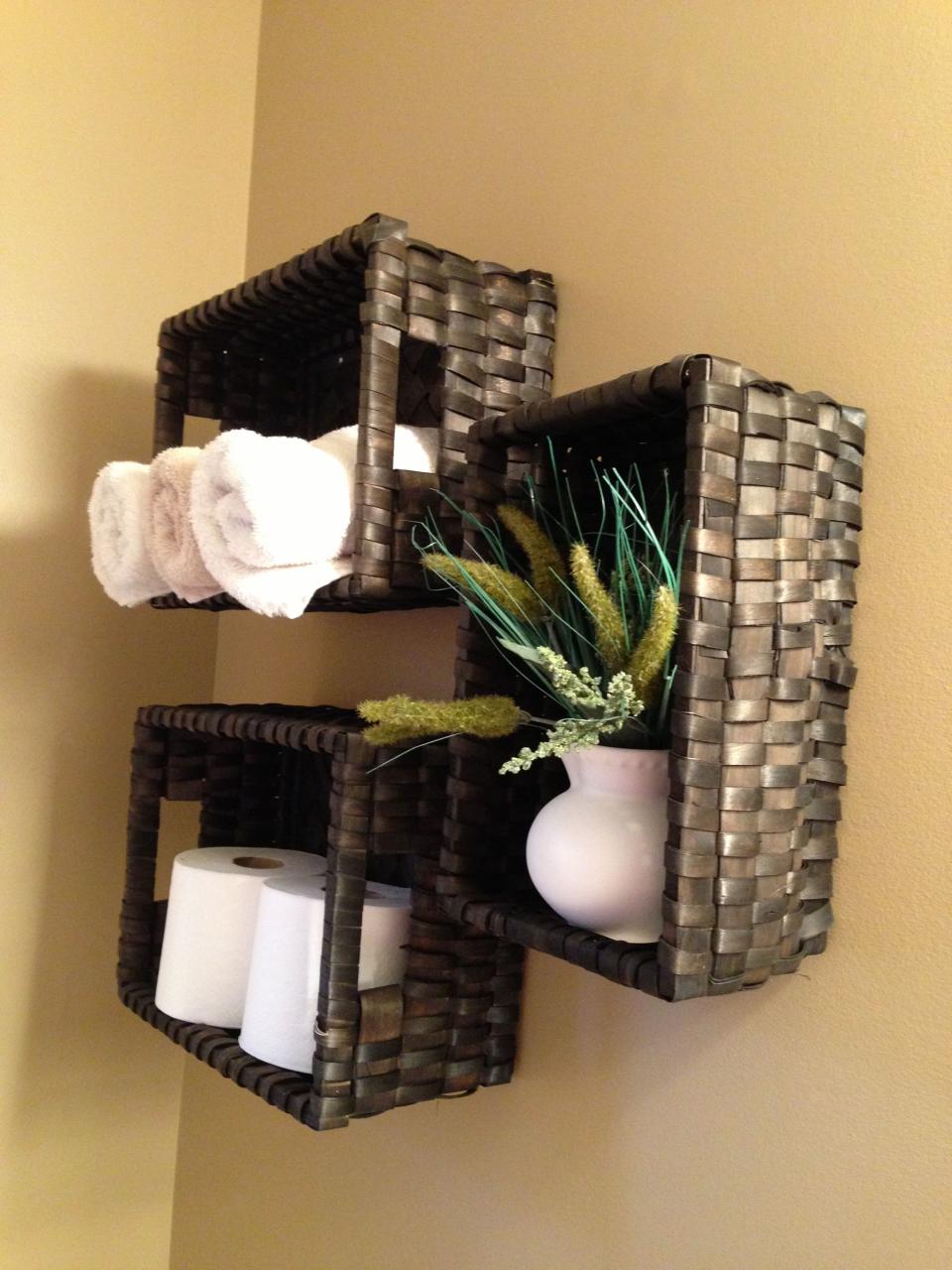Bathroom wall baskets! DONE Bathroom wall decor diy, Baskets on