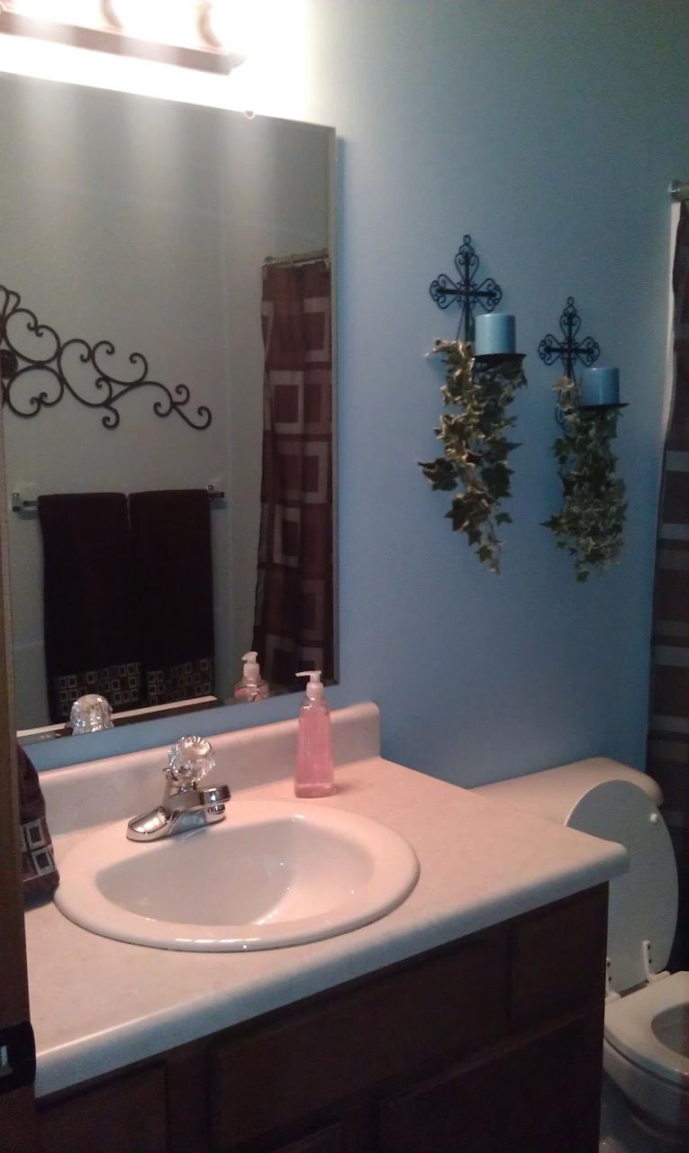 blue/brown bathroom like candle holders minus the leaves Blue brown