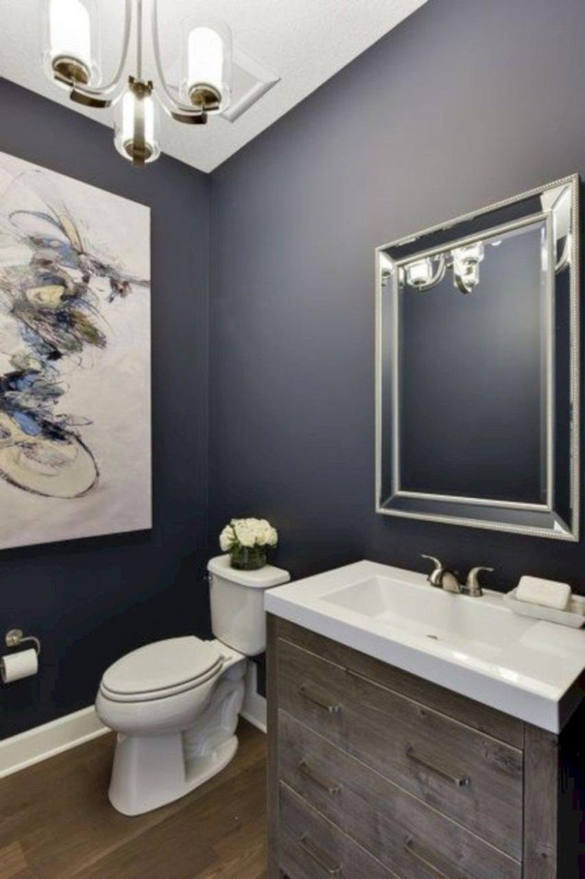 30+ Elegant Farmhouse Bathroom Wall Color Ideas COODECOR Navy blue