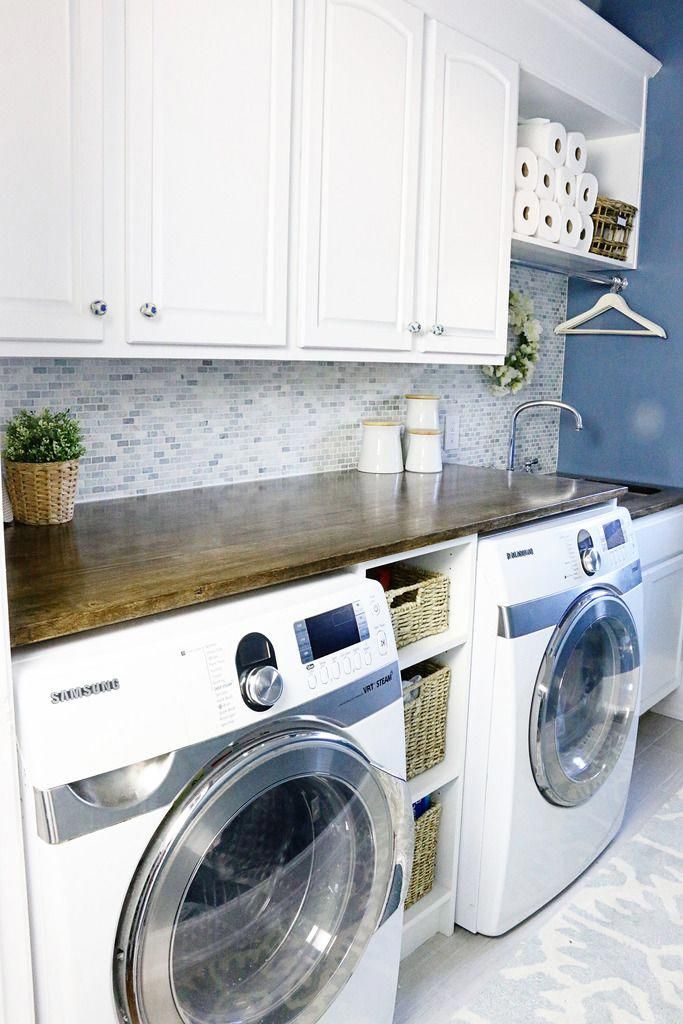 Love the countertop over the washer/ dryer (removable to access back of